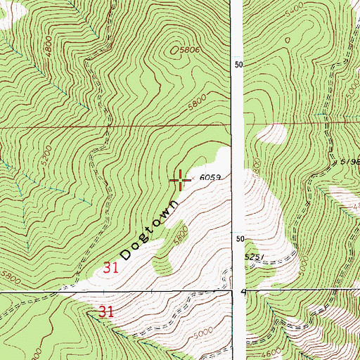 Topographic Map of Dogtown, ID