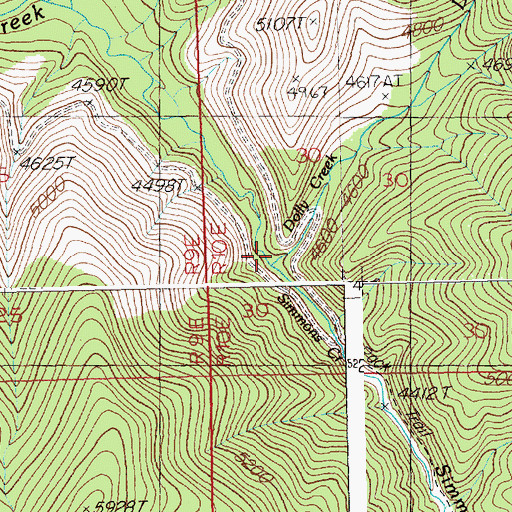 Topographic Map of Dolly Creek, ID