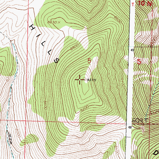 Topographic Map of Donkey Hills, ID