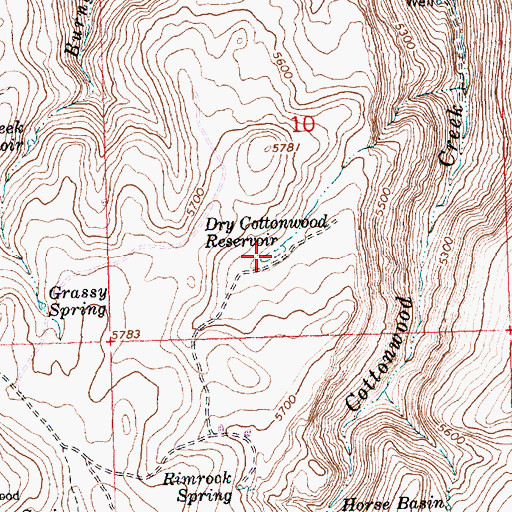 Topographic Map of Dry Cottonwood Reservoir, ID