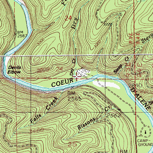 Topographic Map of Dry Creek, ID