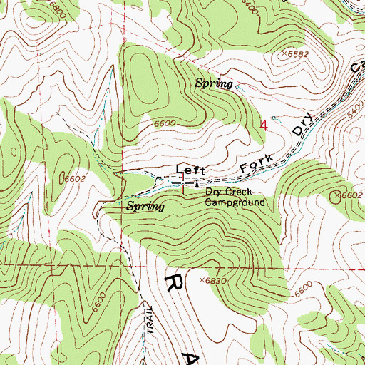Topographic Map of Dry Creek Campground, ID