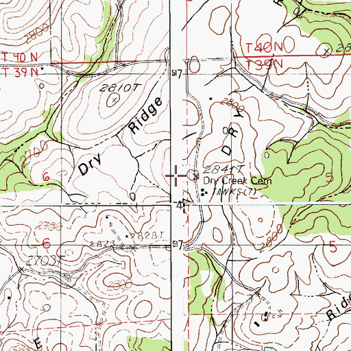 Topographic Map of Dry Creek Cemetery, ID