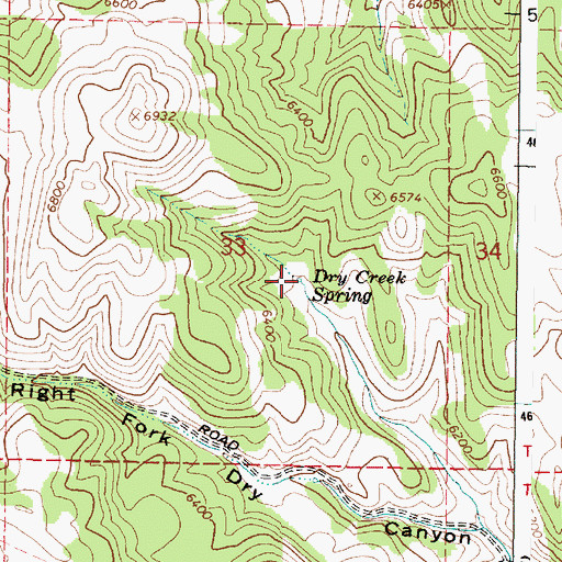 Topographic Map of Dry Creek Spring, ID