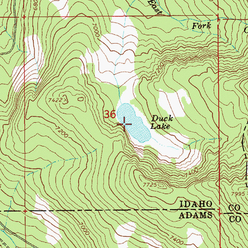 Topographic Map of Duck Lake, ID