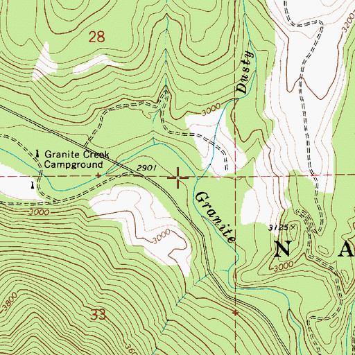 Topographic Map of Dusty Creek, ID