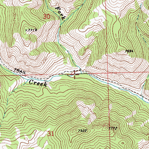 Topographic Map of East Fork Castle Creek, ID