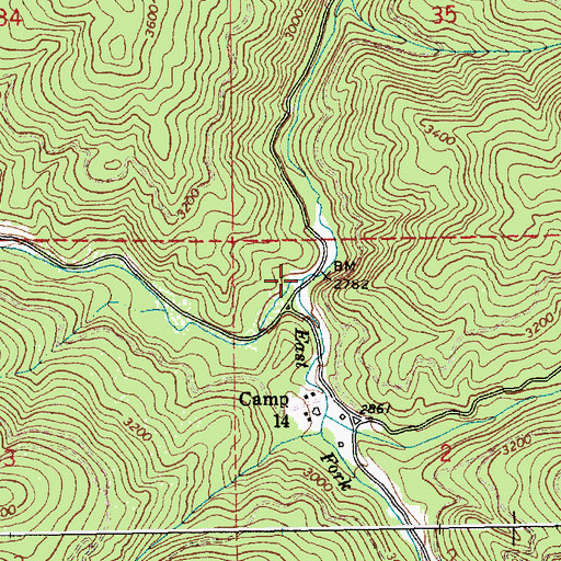 Topographic Map of East Fork Beaver Creek, ID