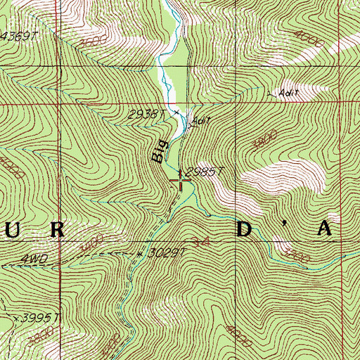 Topographic Map of East Fork Big Creek, ID