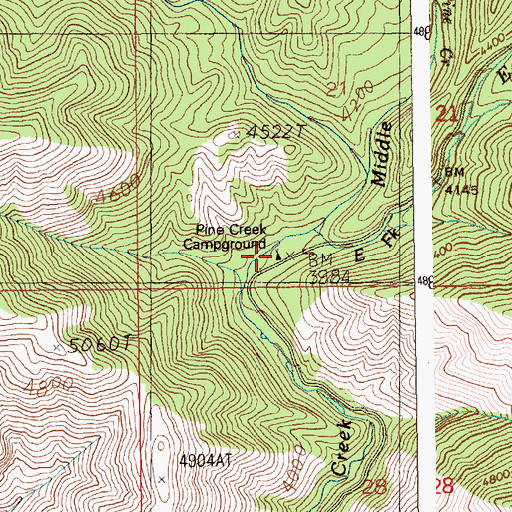 Topographic Map of East Fork Big Pine Creek, ID