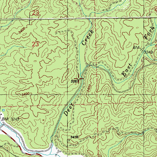 Topographic Map of East Fork Deer Creek, ID