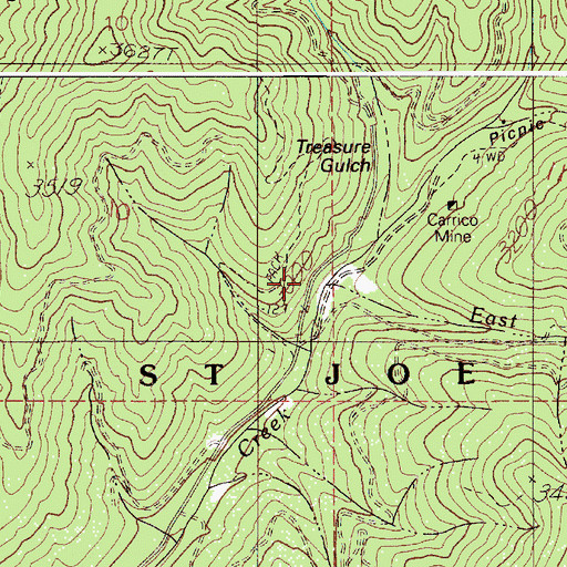 Topographic Map of East Fork Gold Creek, ID