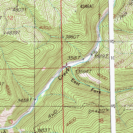 Topographic Map of East Fork Gold Creek, ID