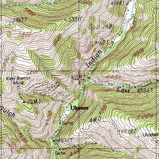 Topographic Map of East Fork Indian Creek, ID