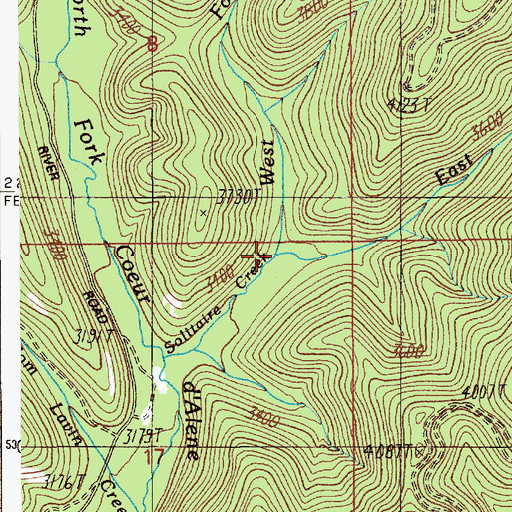 Topographic Map of East Fork Solitaire Creek, ID