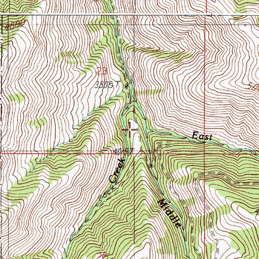 Topographic Map of East Fork Sturgill Creek, ID