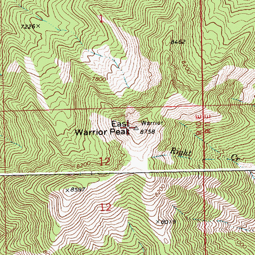 Topographic Map of East Warrior Peak, ID
