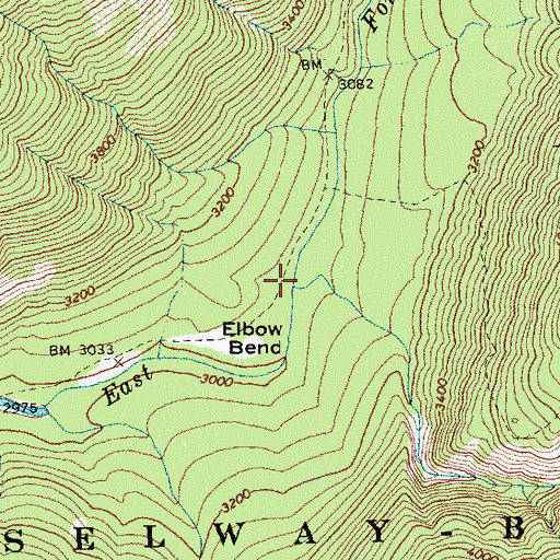 Topographic Map of Elbow Creek, ID