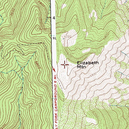 Topographic Map of Elizabeth Mountain, ID