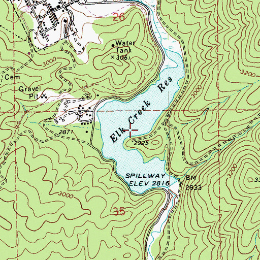 Topographic Map of Elk Creek Reservoir, ID