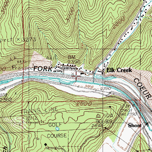 Topographic Map of Elk Creek School, ID