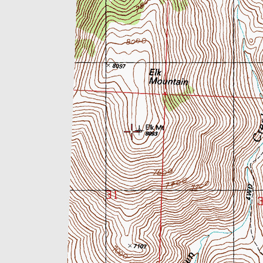 Topographic Map of Elk Mountain, ID