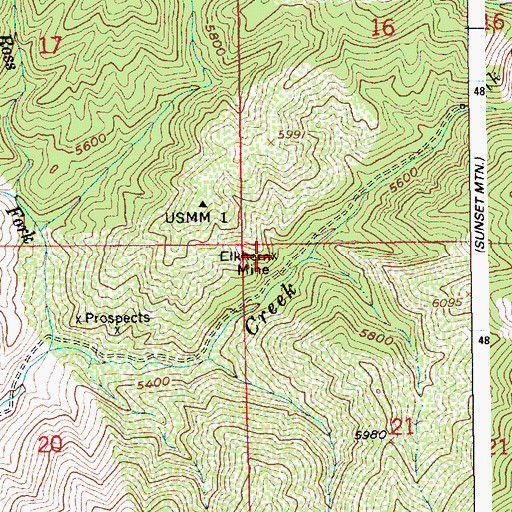 Topographic Map of Elkhorn Mine, ID