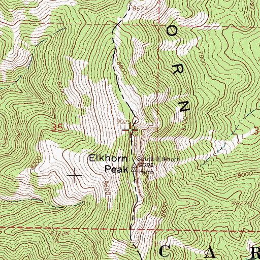 Topographic Map of Elkhorn Peak, ID