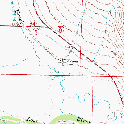 Topographic Map of Elkhorn Ranch, ID