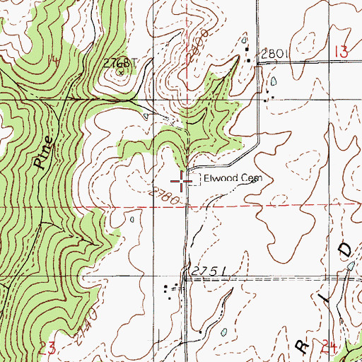 Topographic Map of Elwood Cemetery, ID