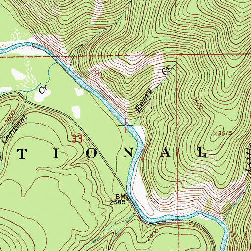 Topographic Map of Emery Creek, ID