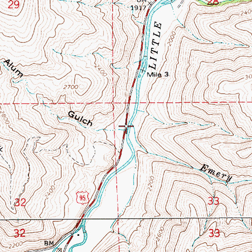 Topographic Map of Emery Creek, ID