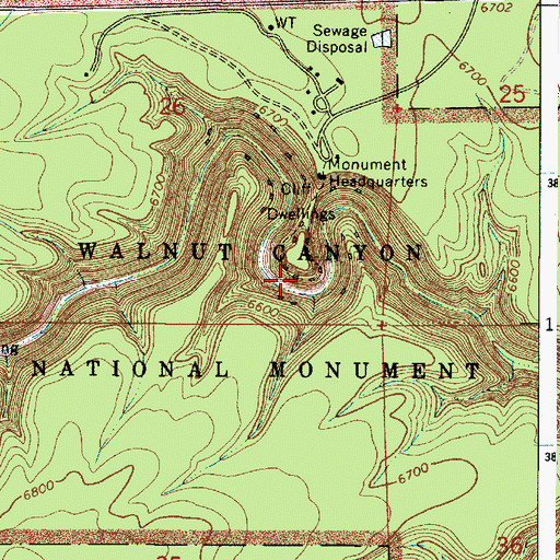 Topographic Map of Walnut Canyon Loop Trail, AZ