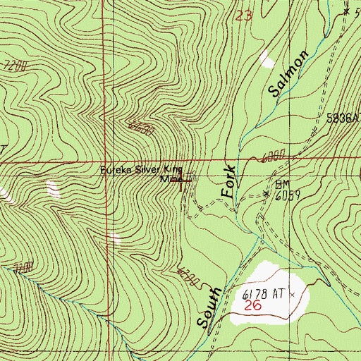 Topographic Map of Eureka Silver King Mine, ID