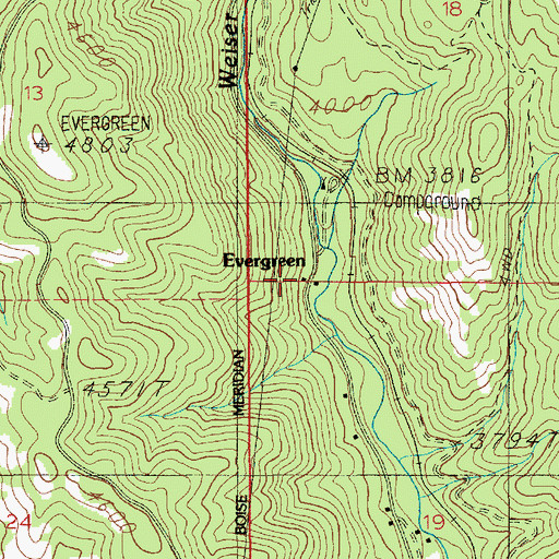Topographic Map of Evergreen, ID