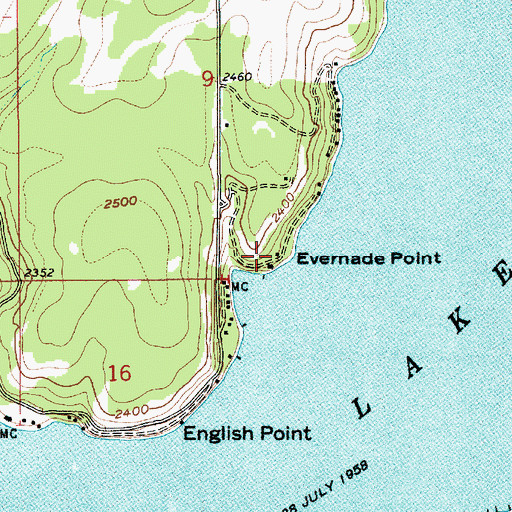 Topographic Map of Evernade Point, ID