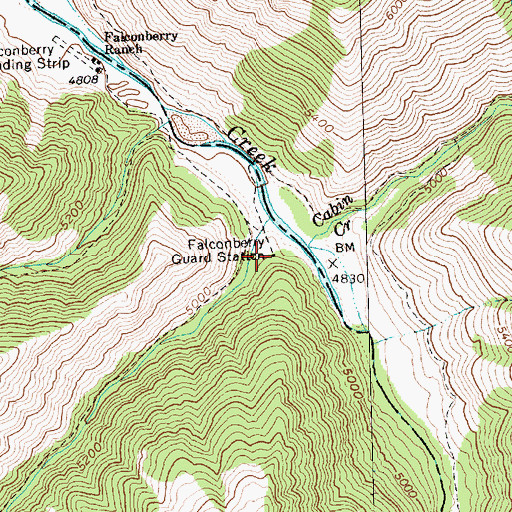 Topographic Map of Falconberry Guard Station, ID