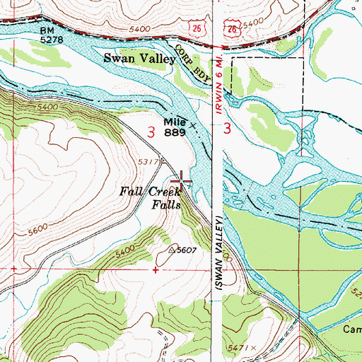 Topographic Map of Fall Creek Falls, ID