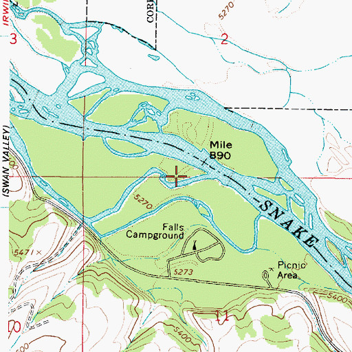 Topographic Map of Falls Campground, ID