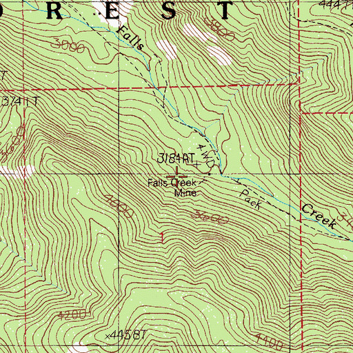 Topographic Map of Falls Creek Mine, ID