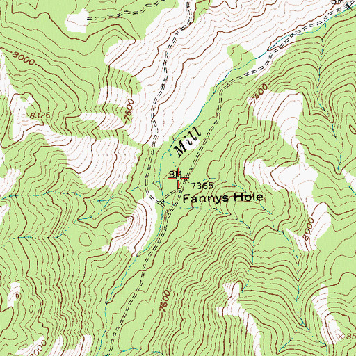 Topographic Map of Fannys Hole, ID