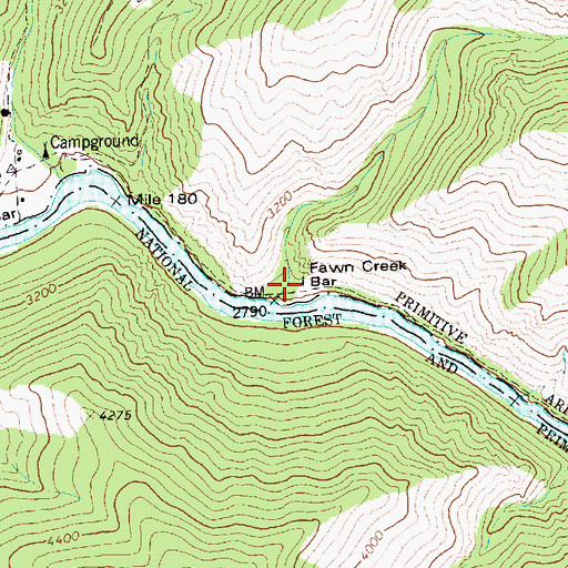 Topographic Map of Fawn Creek Bar, ID