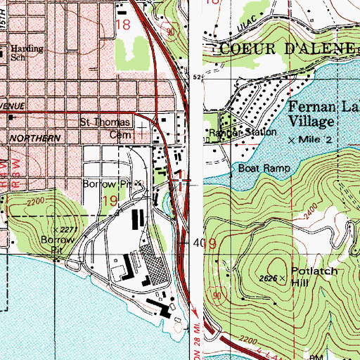 Topographic Map of Fernan Creek, ID