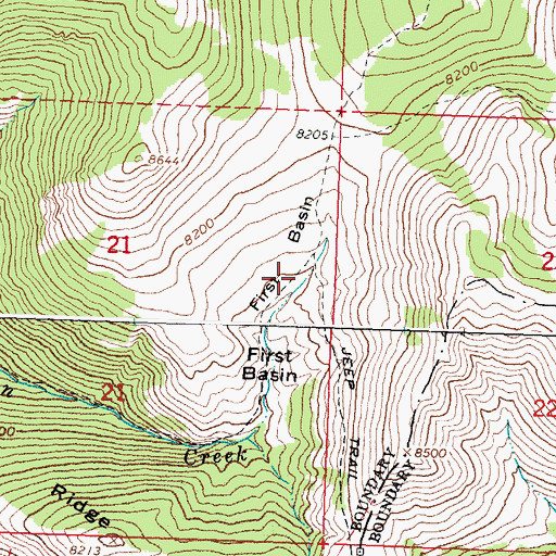 Topographic Map of First Basin, ID