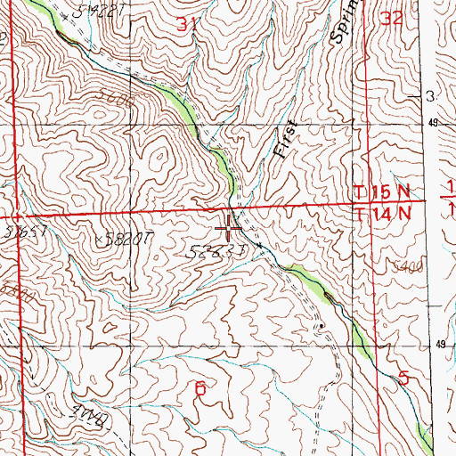 Topographic Map of First Spring Creek, ID