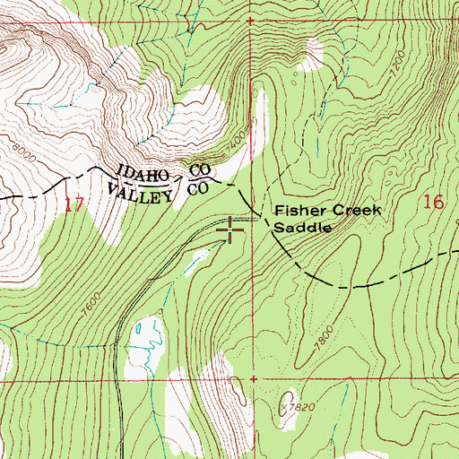 Topographic Map of Fisher Creek Saddle, ID