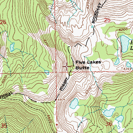 Topographic Map of Five Lakes Butte, ID