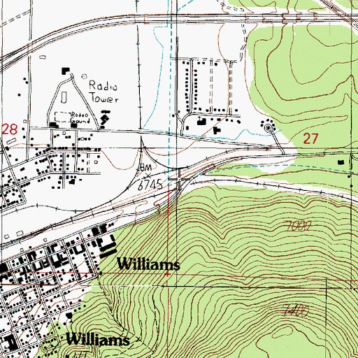 Topographic Map of Williams Overpass (historical), AZ