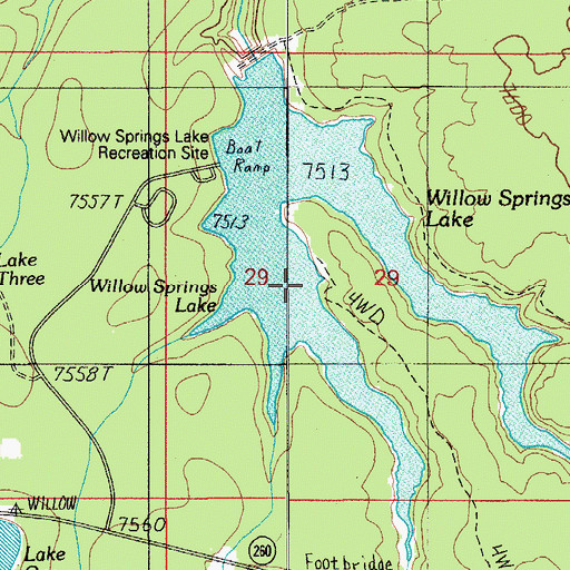Topographic Map of Willow Springs Lake, AZ