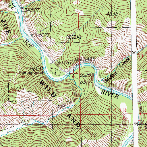 Topographic Map of Fly Creek, ID